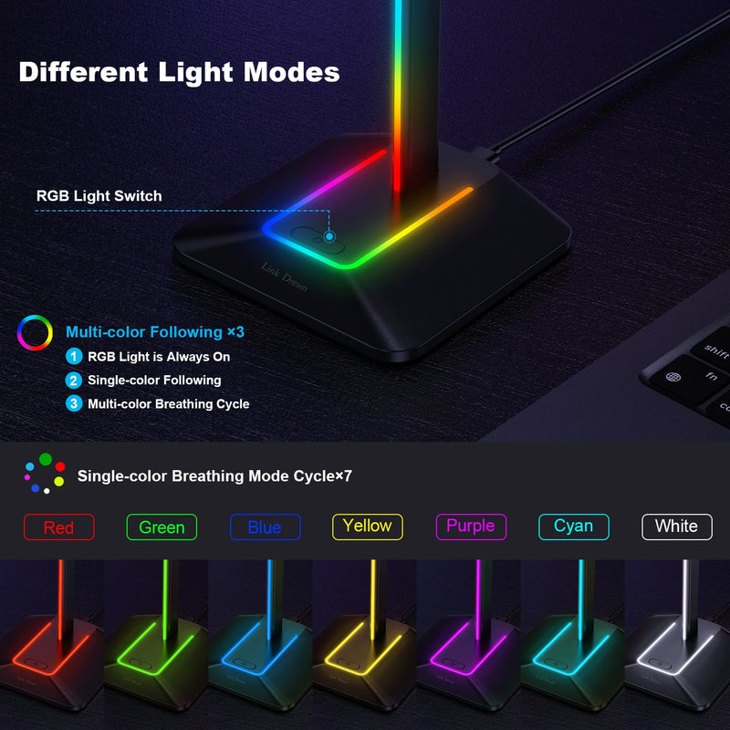 link dream support casque jeu rgb usb type-c pc bureau