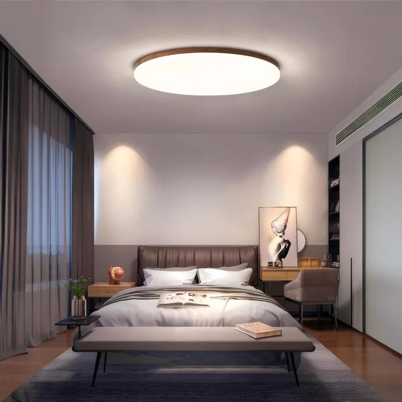 Walnut wood Flush Mount, Modern Minimalism Wabi-sabi, Ultrathin eye protection Ceiling light for Living room, Study, Bedroom