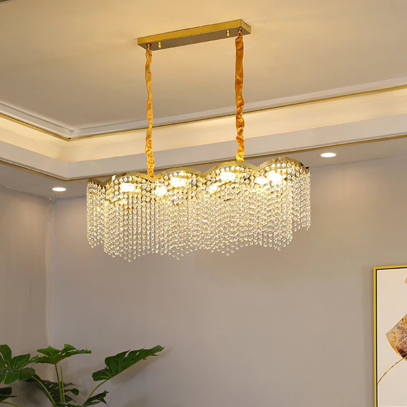 lustre moderne en cristal doré haute suspension design élégant pour intérieur