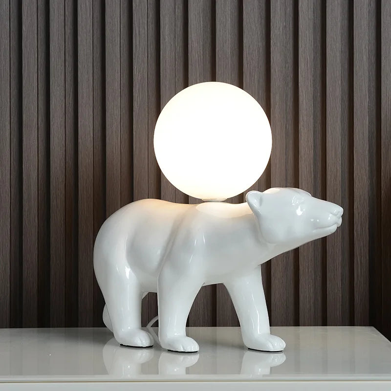 Nordic Design Resin Bear Table Lamp Led Desk Light with Glass Ball for Bedroom