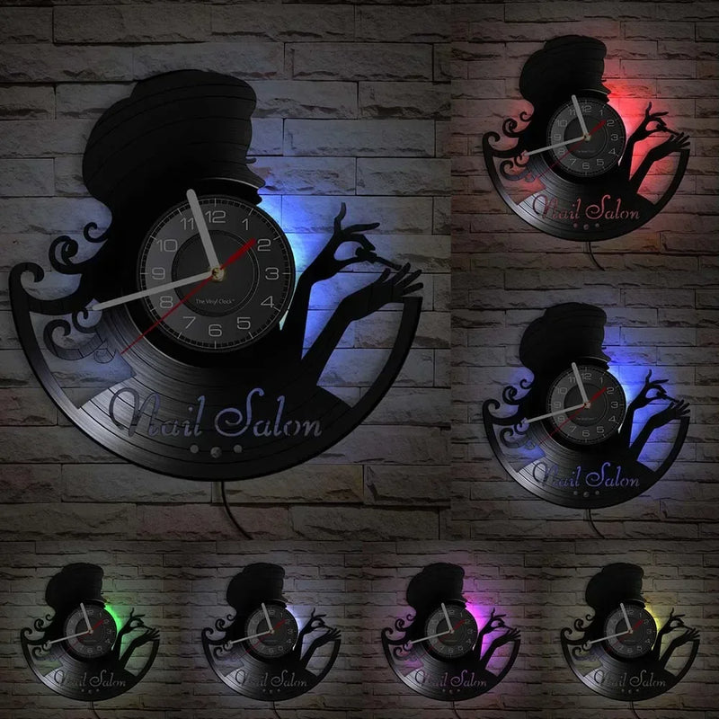 horloge murale vinyle pour salon de manucure et beauté