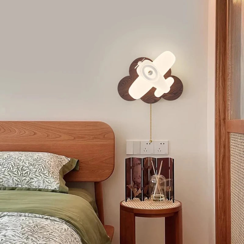 applique murale hélicoptère rétro en bois massif pour chambre enfant