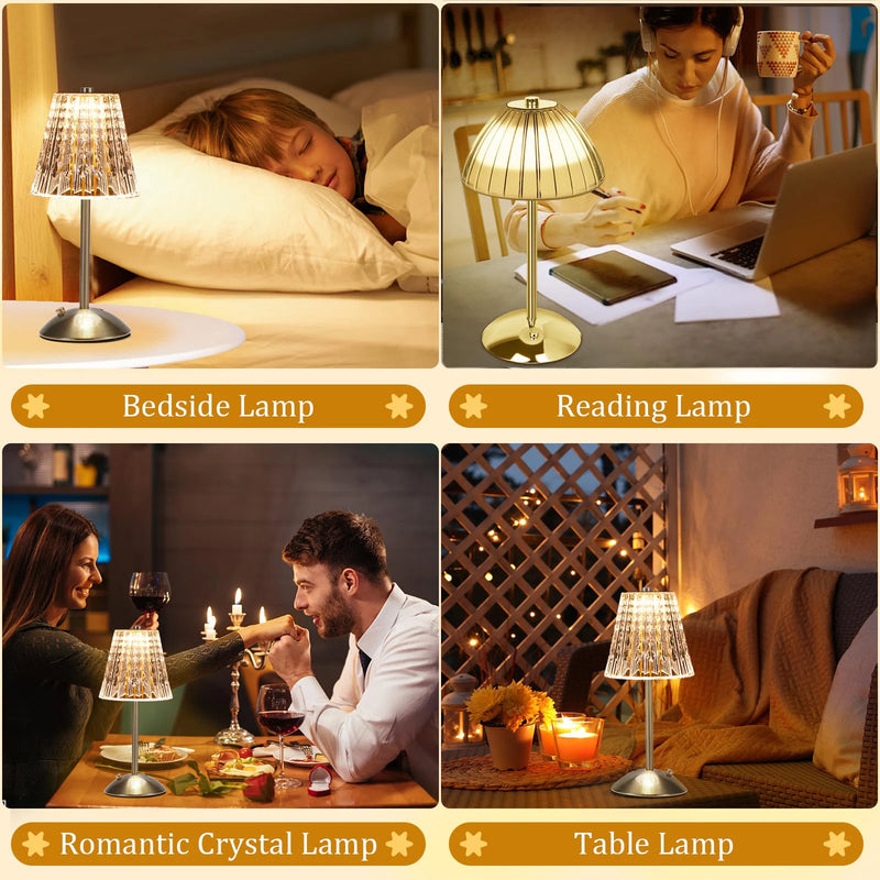 1-4Pcs LED Crystal Table Lamp Touch Sensor Desk Lamp USB Cordless Night Light Restaurant Atmosphere Lamp Bar Cafe Home Decor