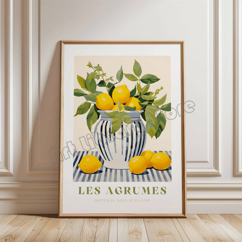 Tableau affiche rétro illustration nourriture italienne pour décoration murale