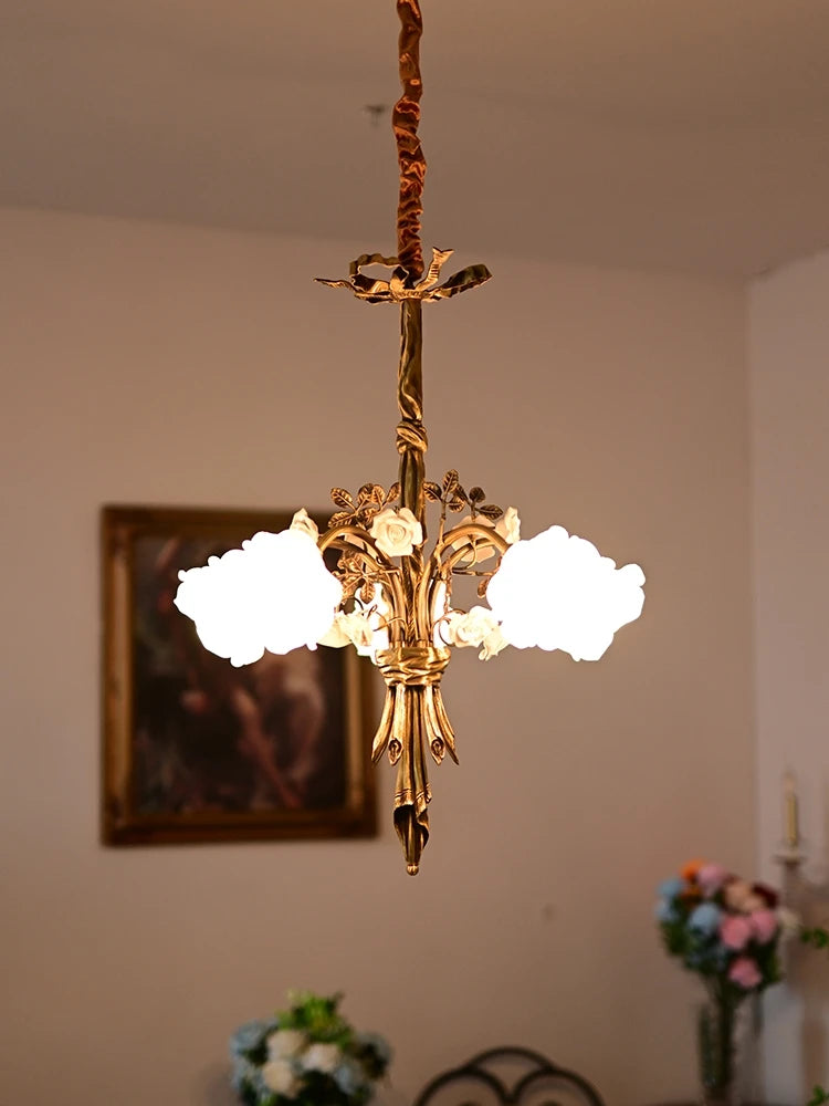 lustre en cuivre avec verre rose style classique européen à led