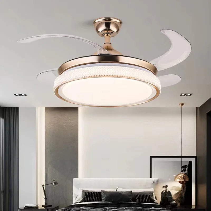 ventilateur de plafond moderne led intelligent avec 4 pales rétractables