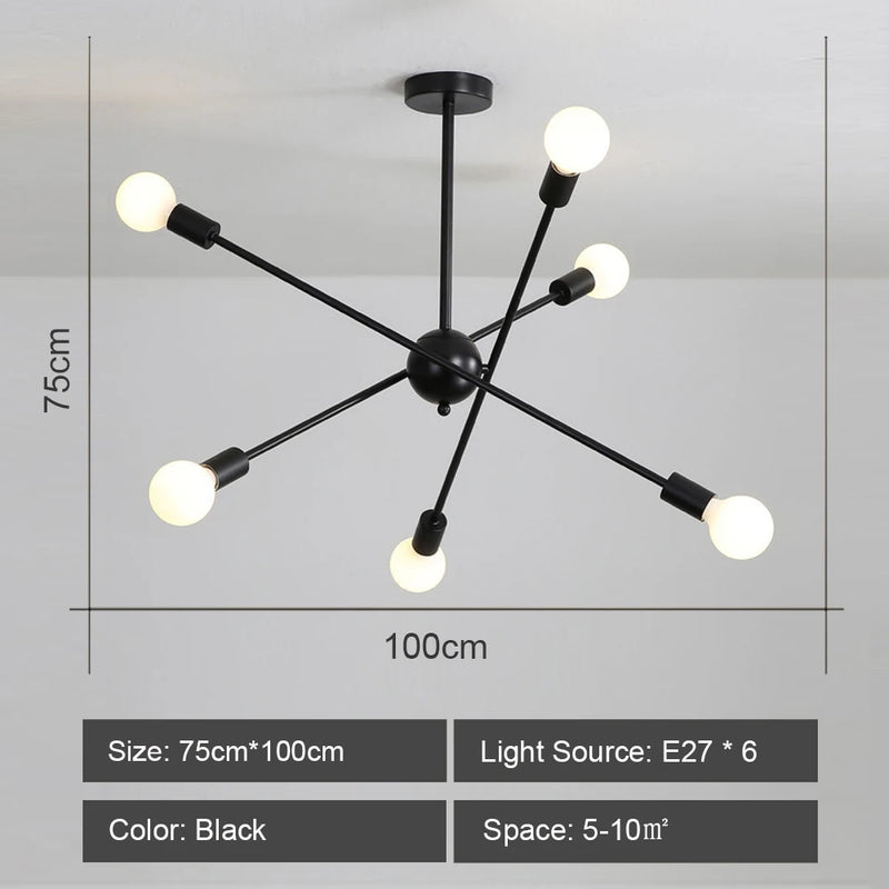 lustre moderne nordique sputnik avec éclairage led intérieur