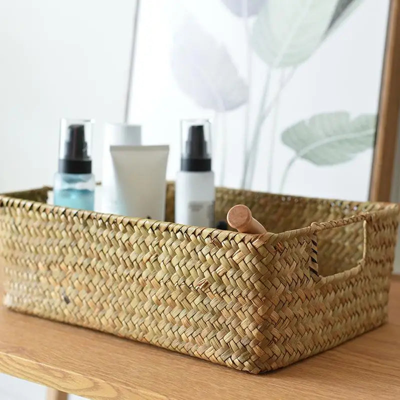 panier de rangement en paille tressée pour organisation