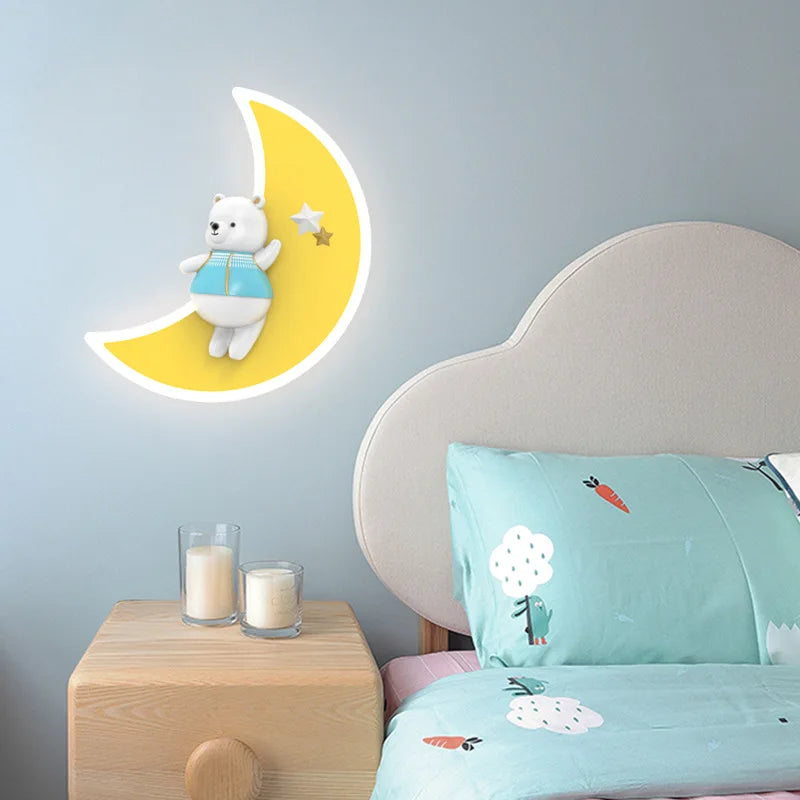 applique murale ours blanc lampe lune pour chambre enfant