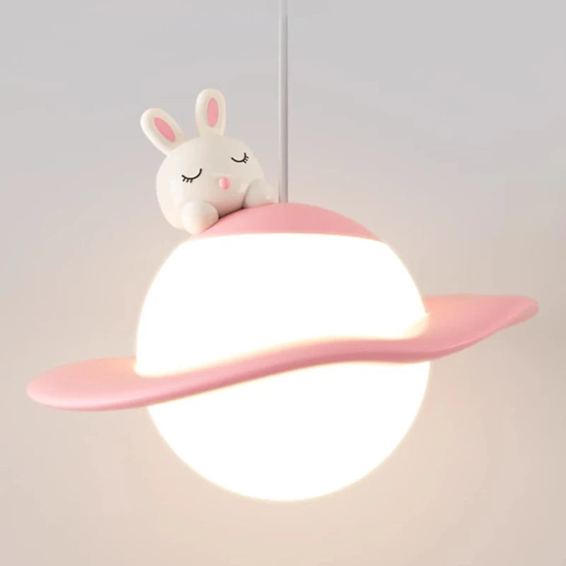 lustre mignon en forme de lapin ours et lune pour chambre d'enfant