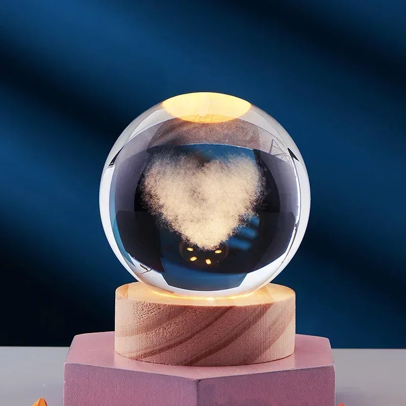 veilleuse 3D en cristal système solaire cadeau décoratif en bois