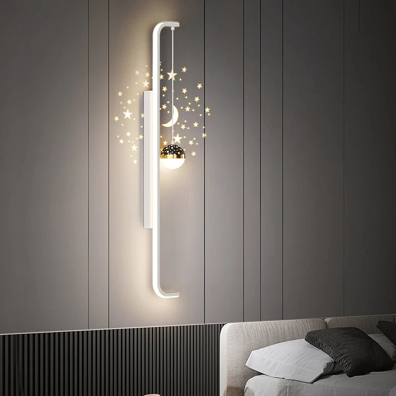 Modern Long Wall Lamps Living Room Wall Light TV Background Decorative Night Lights Black White Gold Star Projection AC 220V