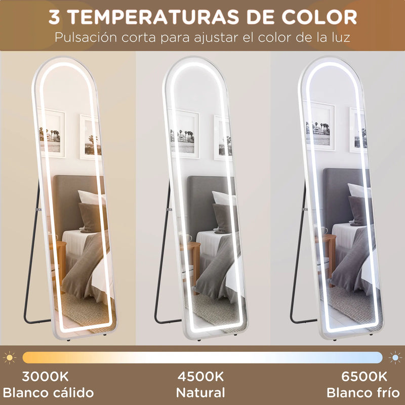 miroir intégral avec éclairage led en aluminium argenté