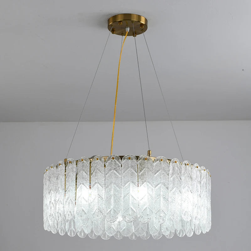 lustre nordique moderne en verre led avec suspension en cristal