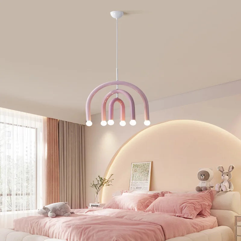 Creative Colorful Rainbow Pendant Lamps Iron E14 LED Bedroom Hanging Light Art Design Girl Kids Room Chandelier Lighting Indoor