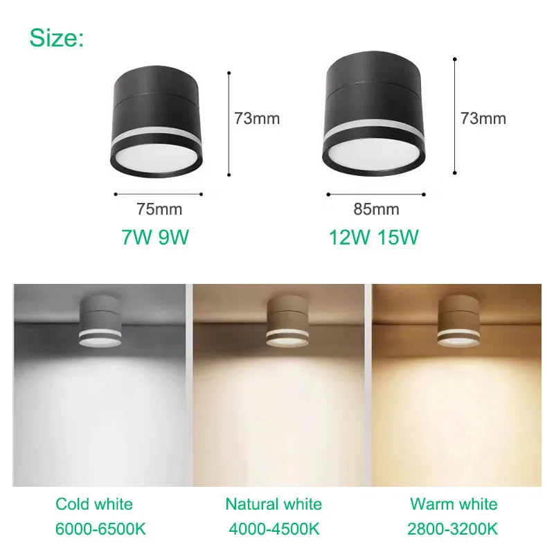 Surface mounted LED ceiling light tube light 7W 9W 12W 15W rotatable adjustable angle LED spotlight, indoor lighting AC220V 110V