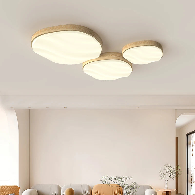 plafonnier led 	 style bois naturel nuage chaud spectre complet