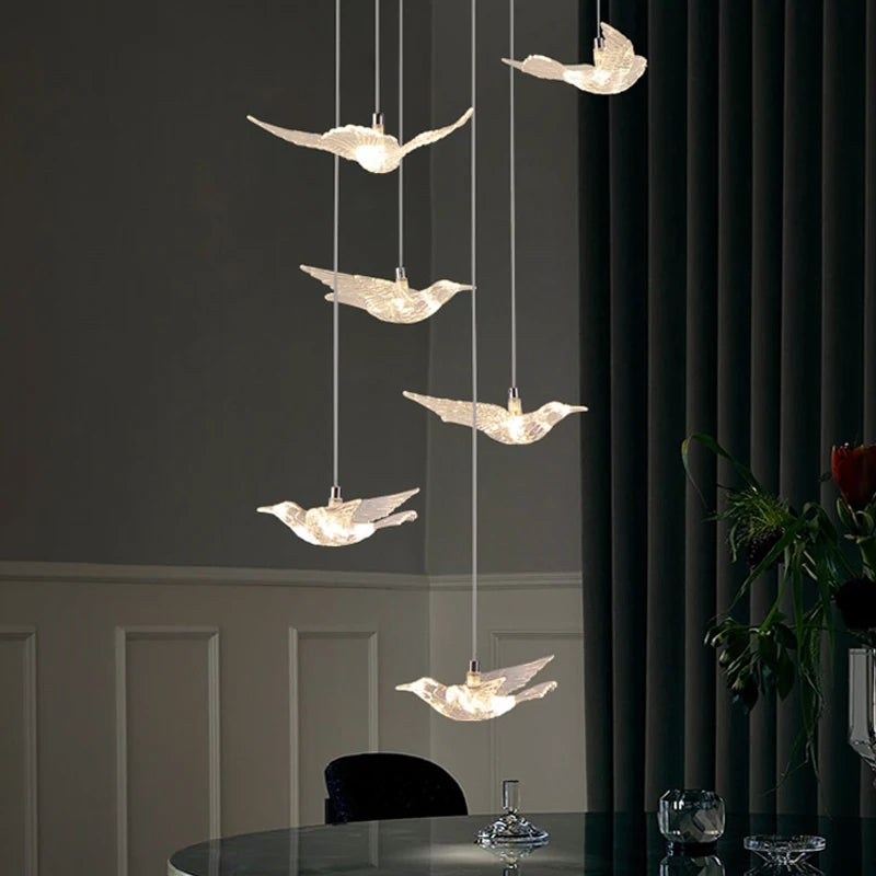 suspension LED décorative en forme d'oiseau pour loft et villa