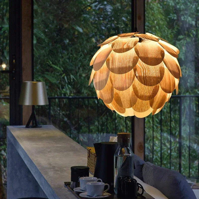 lustre ananas original en placage de bois pour hôtels bars et restaurants