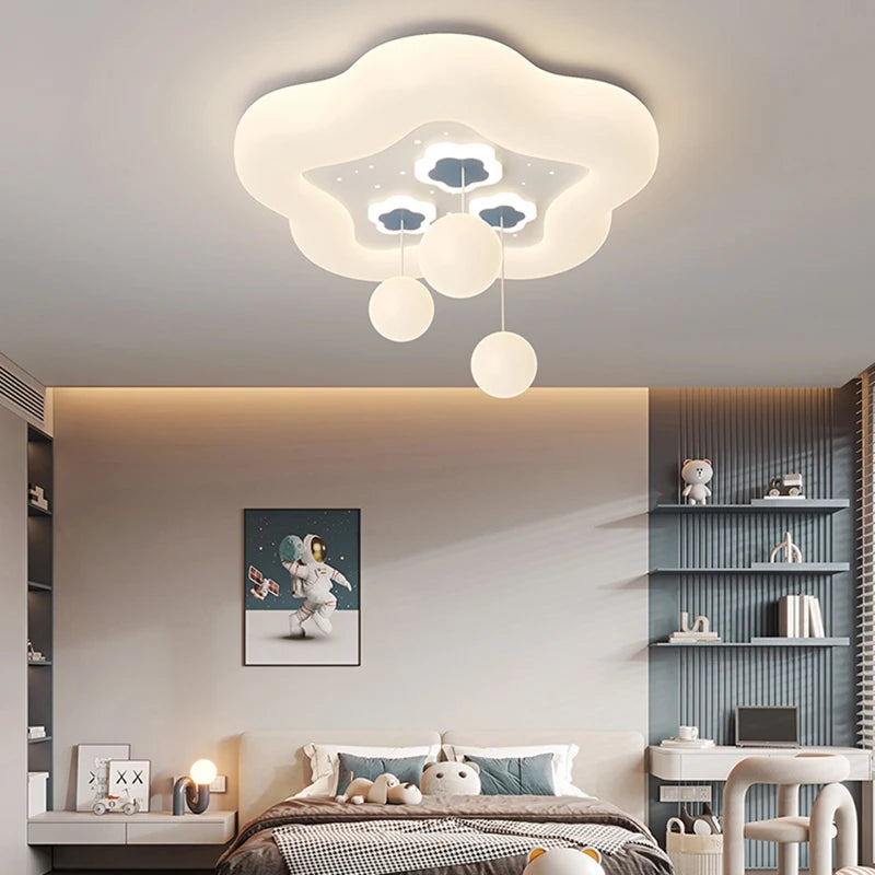 Full Spectrum Pink White Cloud Ceiling Lamps with Hanging Ball AC220V Nursery School Children Bedroom Kids Room Chandelier Light