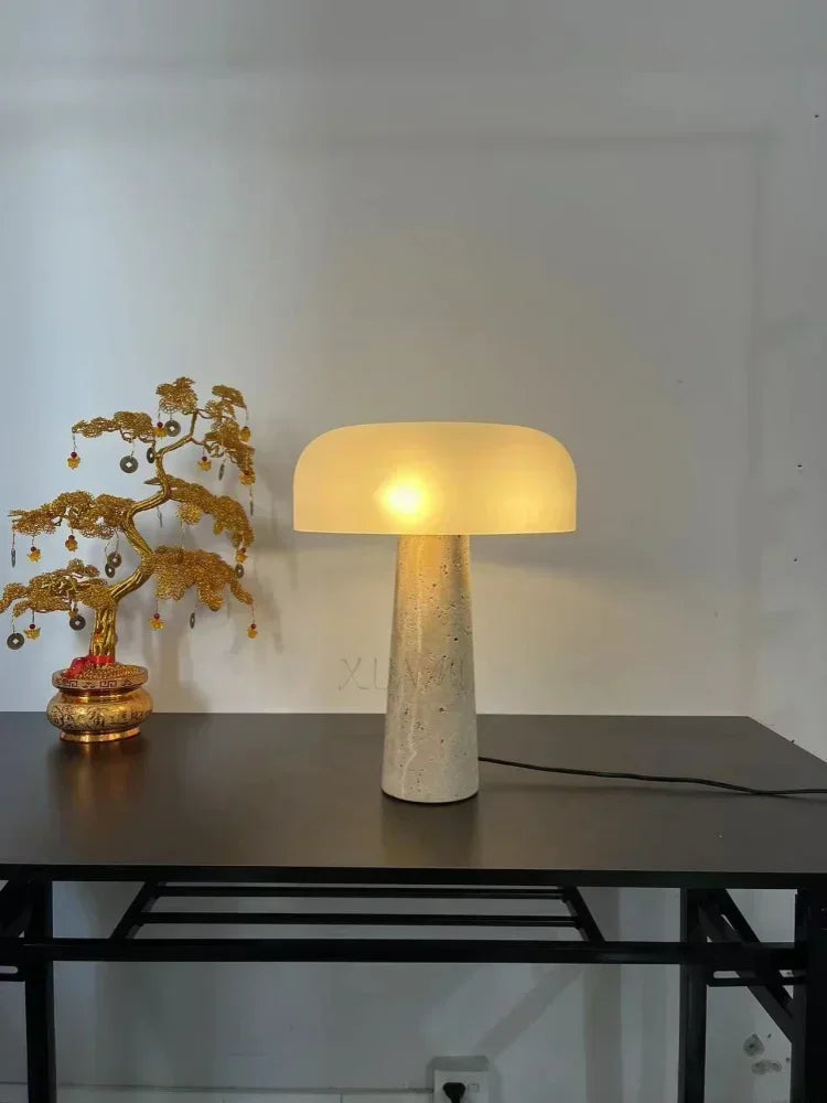 lampe à poser en travertin naturel design créatif champignon décoratif