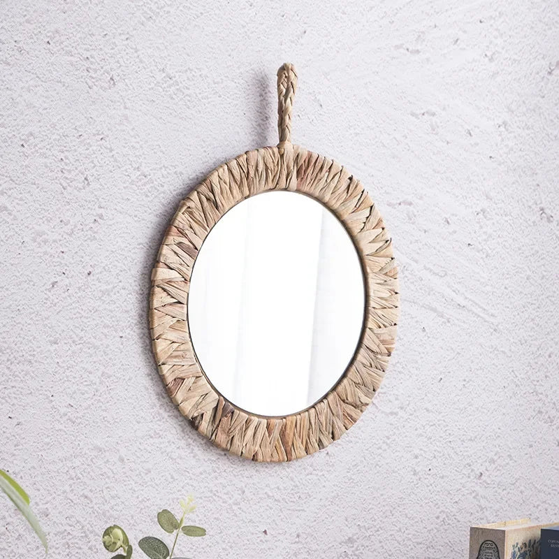 miroir tissé rétro en rotin pour décoration murale