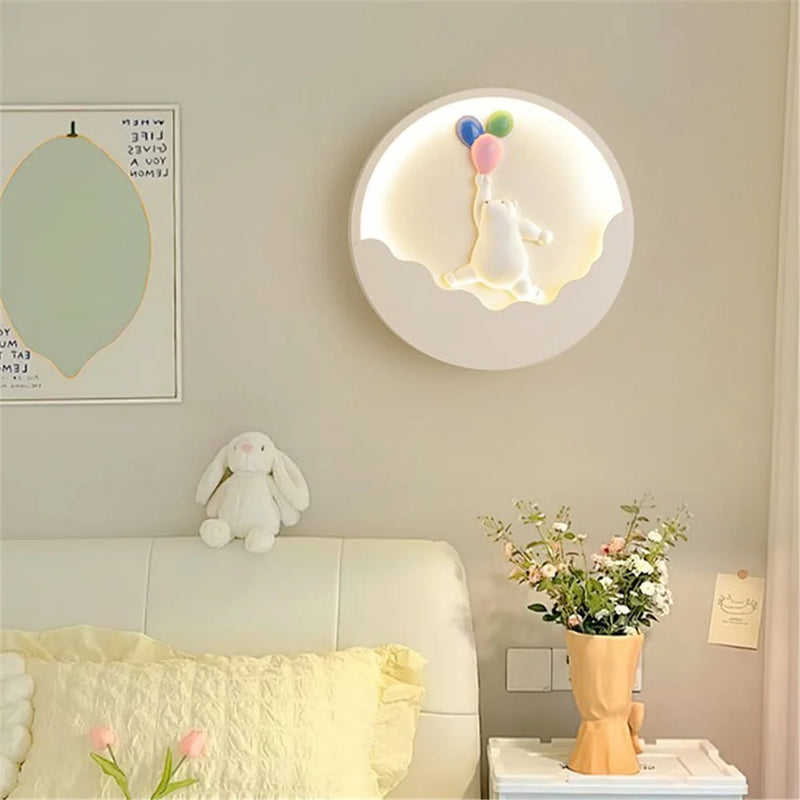 applique murale ronde led ours et lapin pour enfants