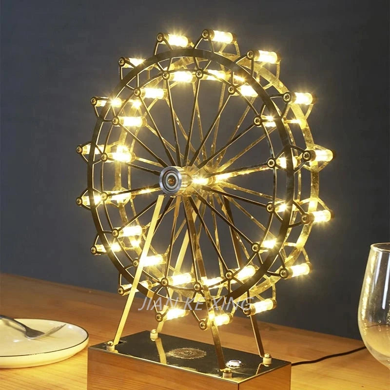 lampe de table rotative led grande roue en acier inoxydable