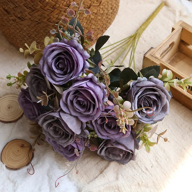 bouquet de roses artificielles en soie pour décoration intérieure