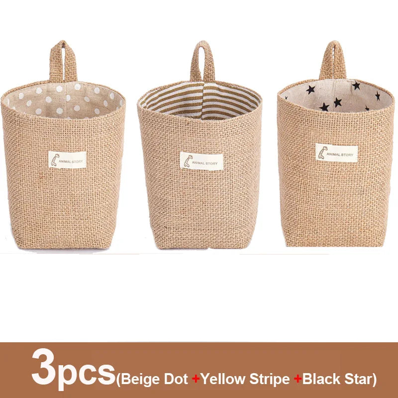 lot de 3 paniers suspendus en toile de jute pour rangement et décoration