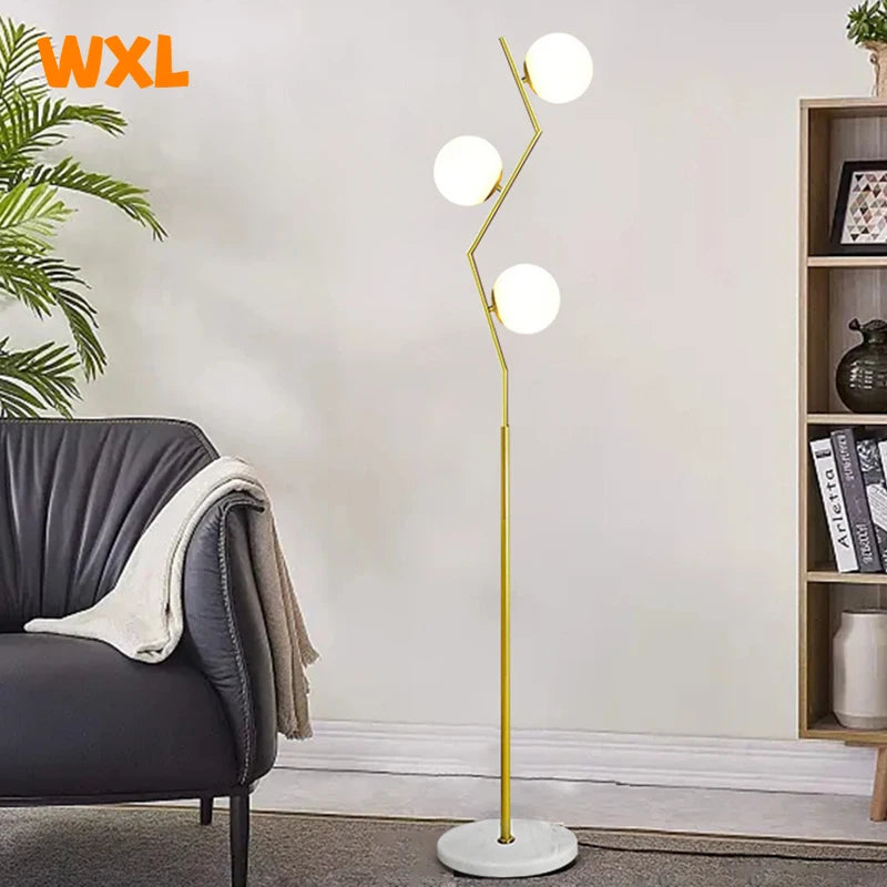 lampadaire led moderne en fer et verre nordique pour décoration intérieure