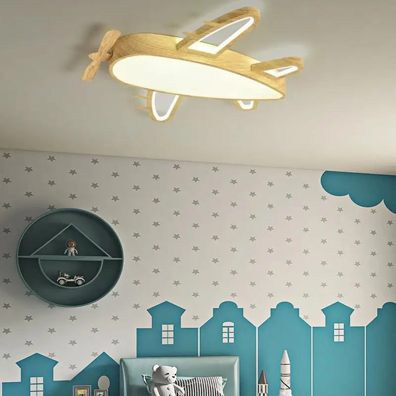 plafonnier avion en bois et fer pour chambre d'enfant