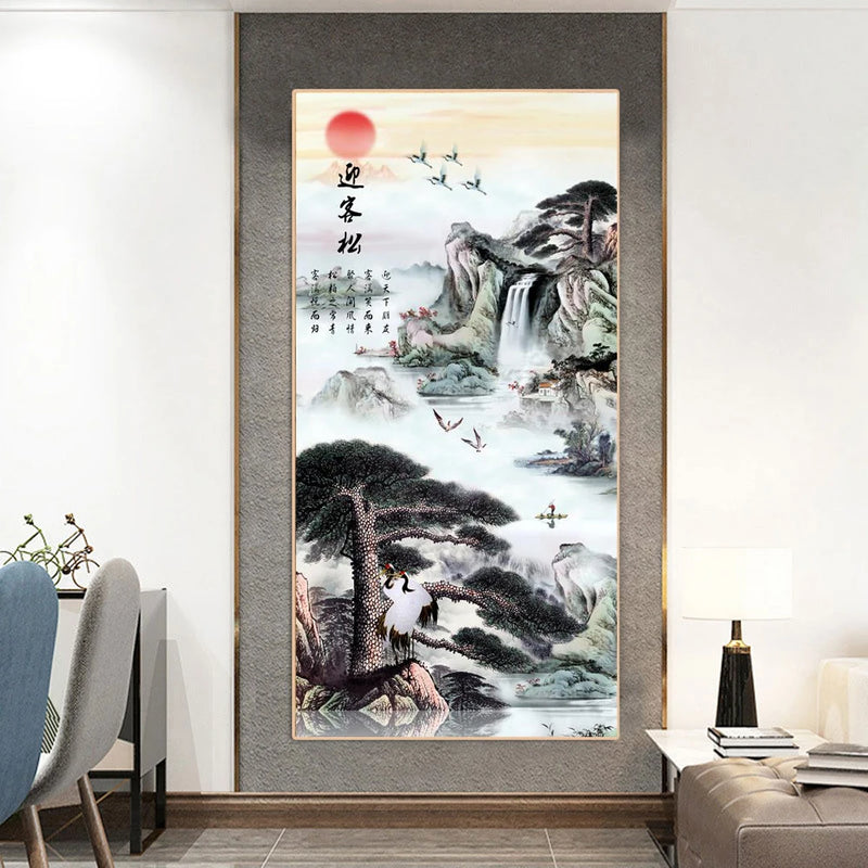 peinture sur toile pin chinois avec flux d'eau alpin