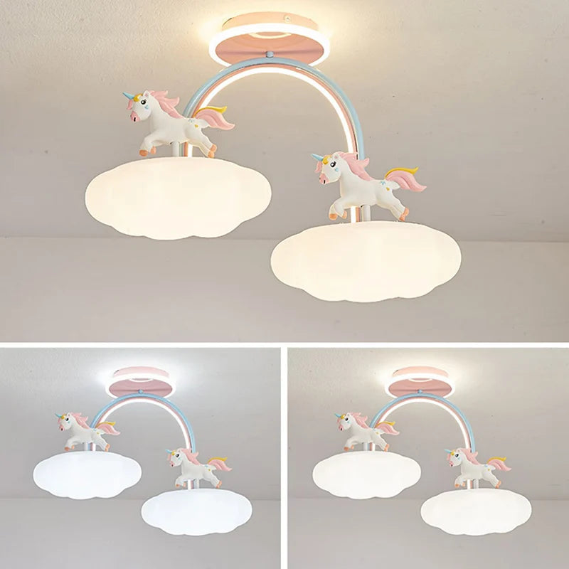 lustre licorne dessin animé avec télécommande lumière spectre complet