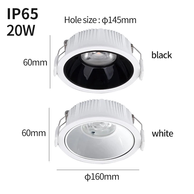 Downlight impermeável IP65LED, umidade e névoa, cozinha banheiro e vaso sanitário holofotes, beirais ao ar livre , 20W,