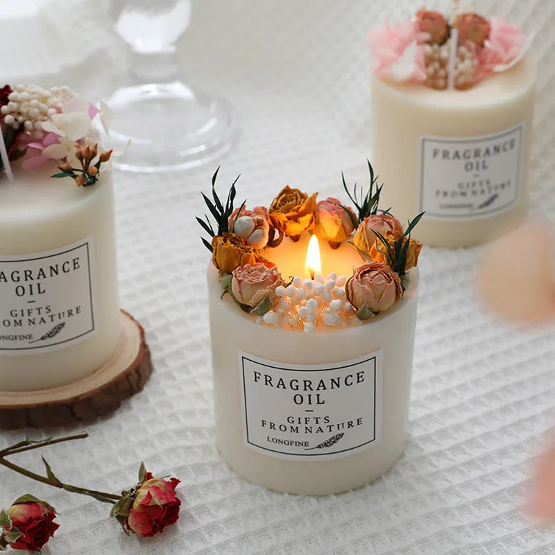 bougie parfumée fleurs séchées en cire de soja décorative et romantique