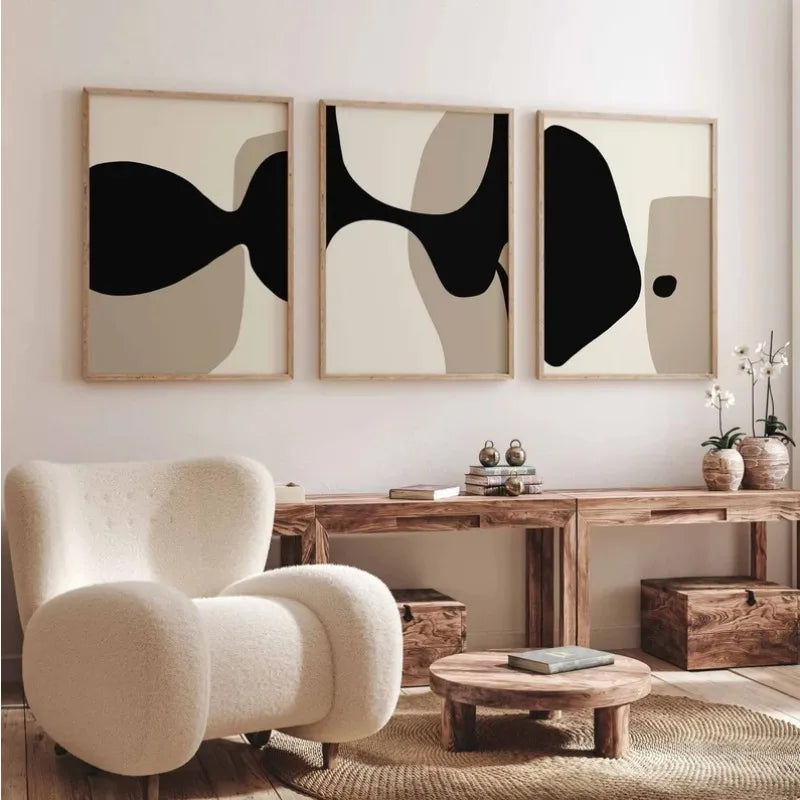 art mural minimaliste abstrait noir et beige sans cadre