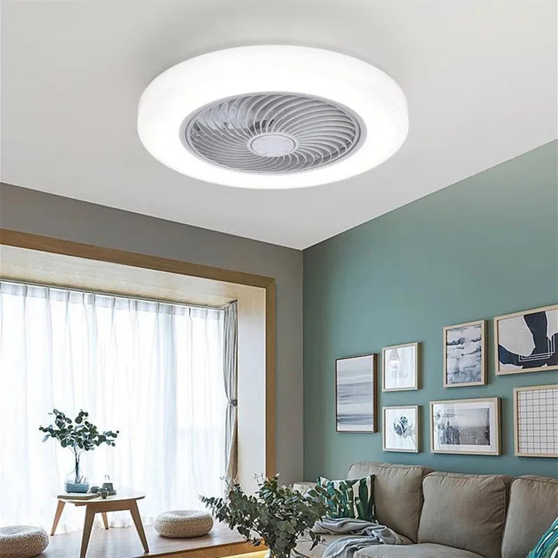 ventilateur de plafond avec télécommande dimmable et lumière LED minimaliste