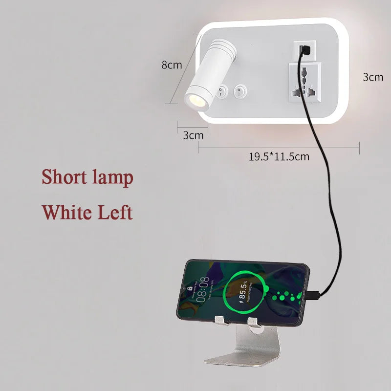 lampe de chevet murale led avec port usb et interrupteur rotatif