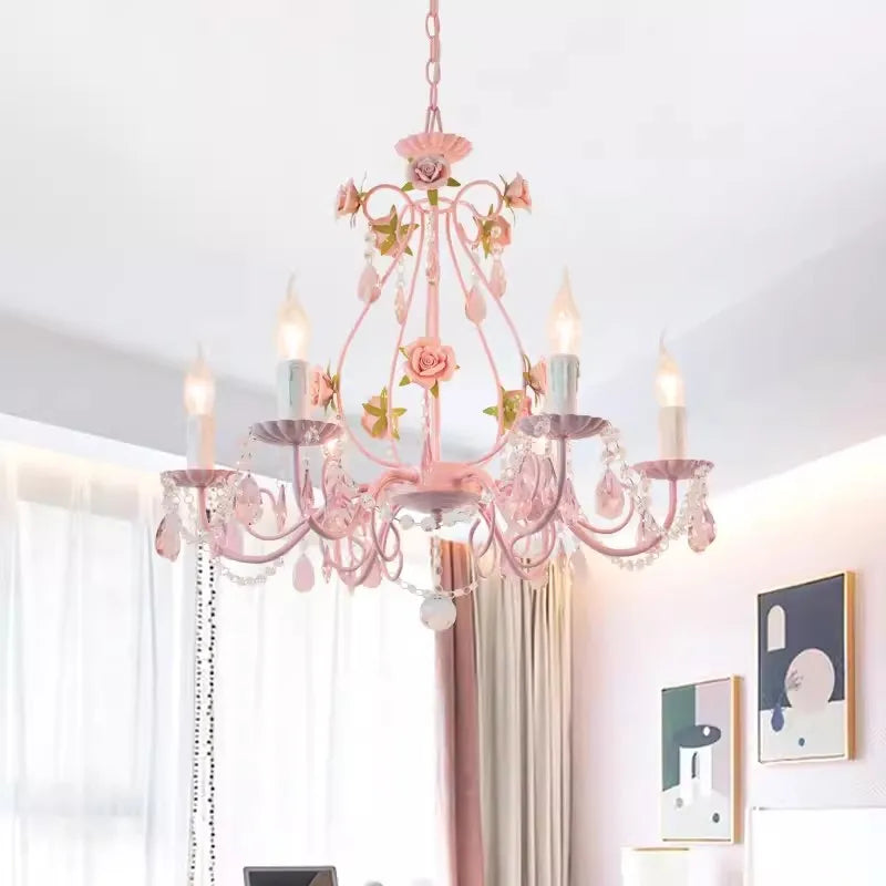 lustre en cristal bouquet floral style pastoral pour chambre d'enfant