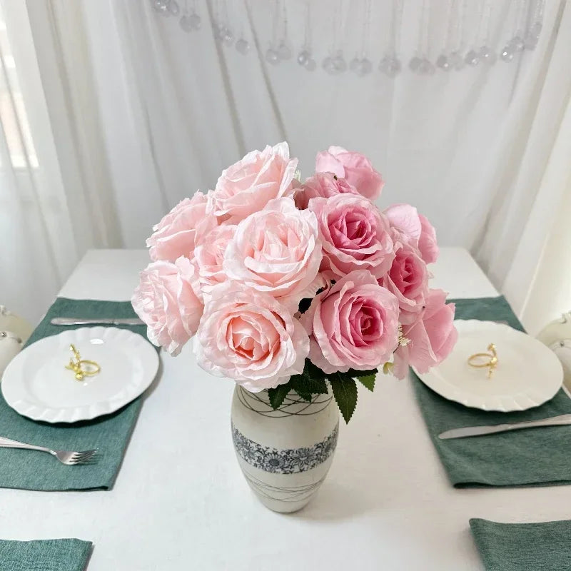 bouquet de roses artificielles en soie pour décoration intérieure