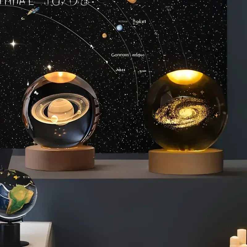 boule de cristal 3D système solaire planète lumineuse cadeau passionnés espace