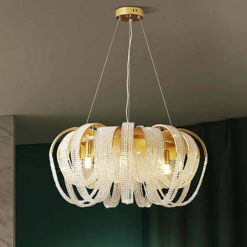 lustre à led avec pompons en cristal pour décoration intérieure