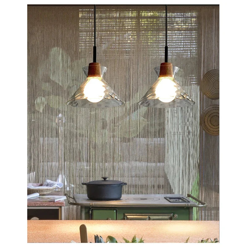 Lamp Mini Pendant Lighting With Handblown Clear Hammered Glass Shade, Adjustable Cord Ceiling Light Fixture For Kitchen Island