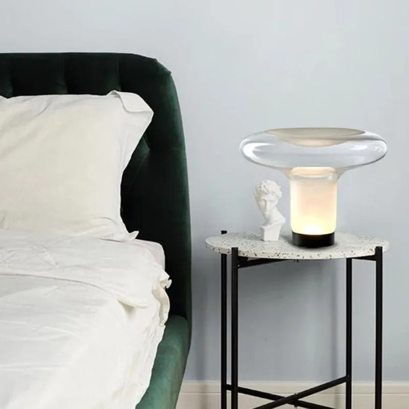 lampe à poser moderne en verre design champignon pour intérieur