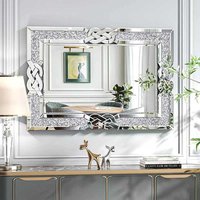 miroir mural en verre avec cadre décoratif en cristal bling