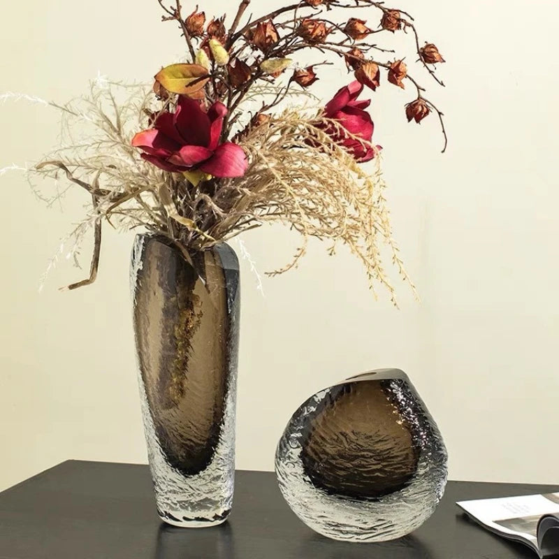 vase en verre épais pour décoration florale artisanale