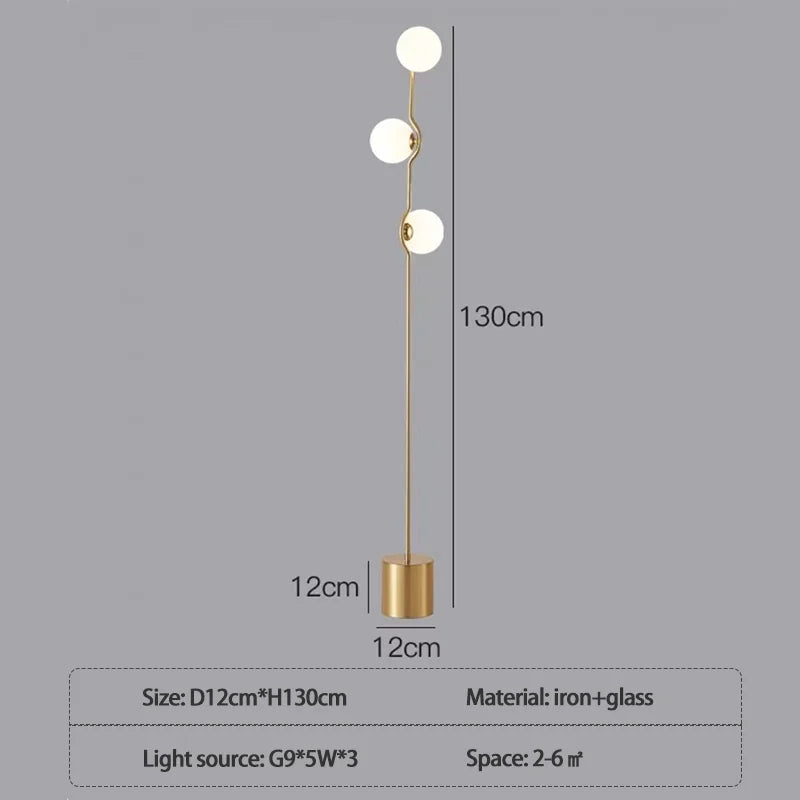 lampadaire post-moderne design nordique à trois têtes en verre blanc