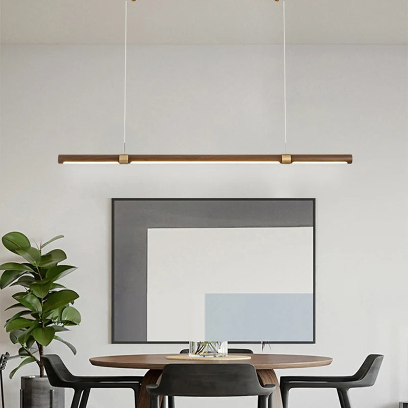 lampe led suspendue minimaliste imitation bois et métal hauteur réglable