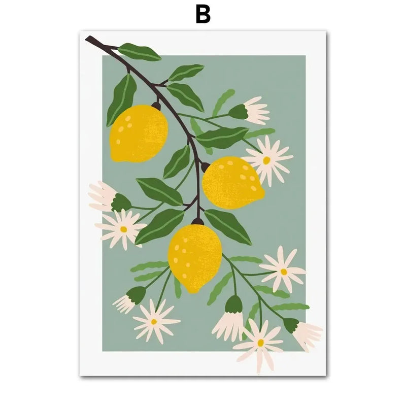 Tableau affiche décoration murale citrons marguerites fruits et fleurs